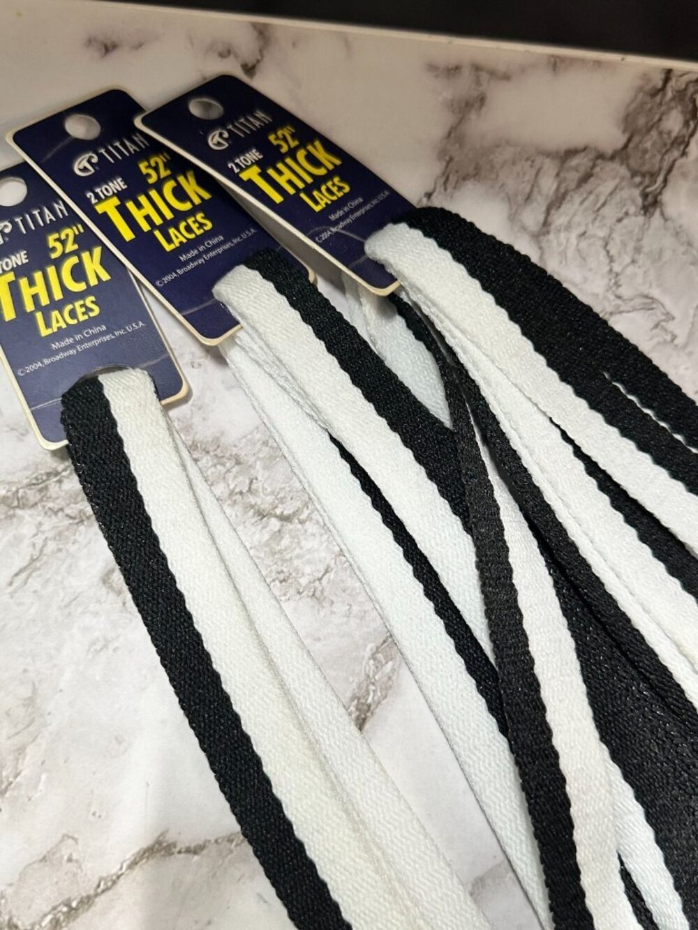 3/$30 Titan Thick Shoe Laces Black White  52" Flat Wide Replacement Lot Of 3